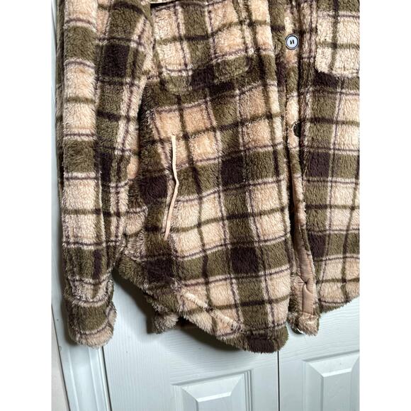 NEW PACSUN Womens Plaid Fuzzy Fury Cosy Jacket Shacket Size XS/S Brown - Picture 5 of 7